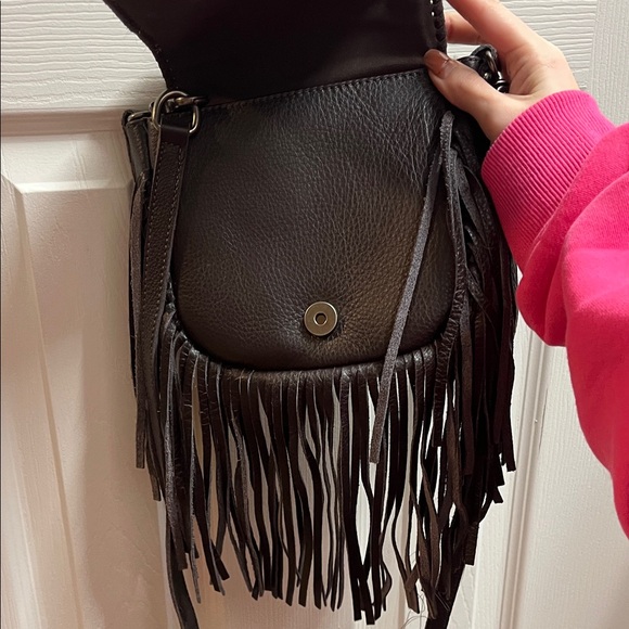Montana west Fringed Brown Leather Crossbody Bag - Picture 3 of 4